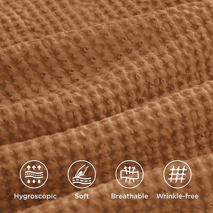 Bedsure Cotton Duvet Cover Queen - 100% Cotton Waffle Weave Hazel Duvet Cover Queen Size, GentleSoft™ and Breathable Bedding Set for All Season, 3 Pieces, 90"x90"