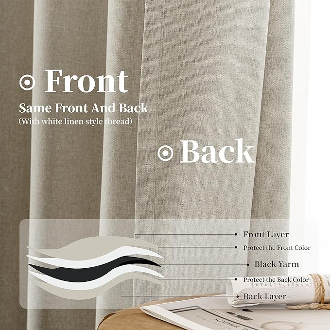 KangBang Extra Wide Blackout Curtains for Living Room Track System, Faux Linen Back Tab Loop Pocket Pleated Floor to Ceiling Drapes for Sliding Patio Door(2 Panels, 60Wx108L, Linen)