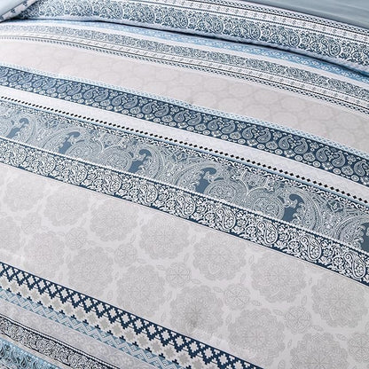 Cottolester Boho Comforter Set King Size Light Blue Comforter Set 8 Piece Bed in a Bag Striped Paisley Bedding Sets