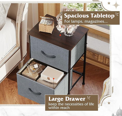 WLIVE Night Stand Set 2, Dresser and Nightstand Sets, Nightstands for Bedroom with 2 Fabric Drawer, End Tables Bedroom Furniture Set, Closet, College Dorm, Dark Grey, Size L