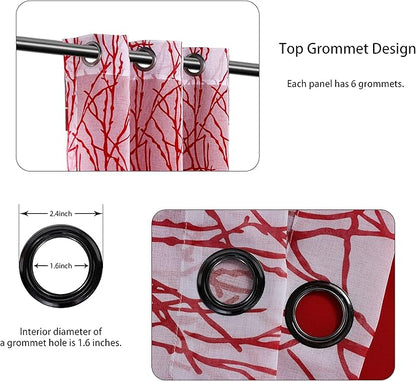 BONZER Mix and Match Curtains - 2 Pieces Branch Print Sheer Curtains and 2 Pieces Blackout Curtains for Bedroom Living Room Grommet Window Drapes, 37x84 Inch/Panel, Red, Set of 4 Panels