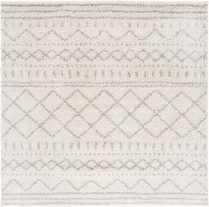 SAFAVIEH Arizona Shag Collection Area Rug - 6'7" Square, Ivory & Beige, Moroccan Design, Non-Shedding & Easy Care, 1.6-inch Thick Ideal for High Traffic Areas in Living Room, Bedroom (ASG741A)