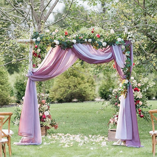 NICETOWN Decorative Wedding Arch Draping Window Scarf Curtains, Romantic Mauve Ombre Voile Sheer Soft Window Scarf Valances for Outdoor/Indoor Big Events, Set of 2, W60 x L216