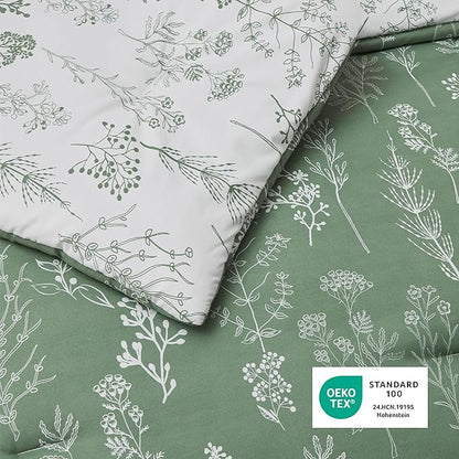 Bedsure King Comforter Set - Green Bed Set, 3 Pieces Cute Floral Bedding, 1 Soft Reversible Botanical Flowers Comforter and 2 Pillow Shams