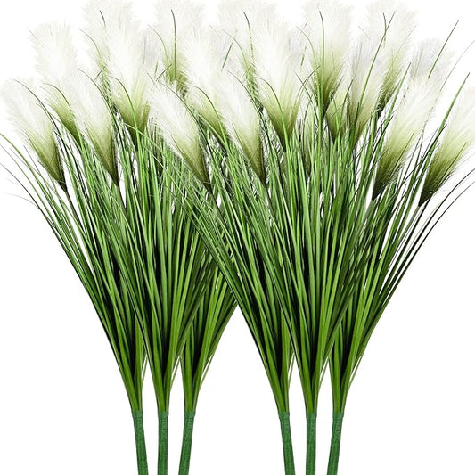 Vlorart 33" Artificial Plants 6 Pack Onion Tall Grass Greenery, Faux Fake Grass Shrubs Plant Flowers Wheat Grass for House Home Indoor Outdoor Office Room Gardening Indoor Décor-White