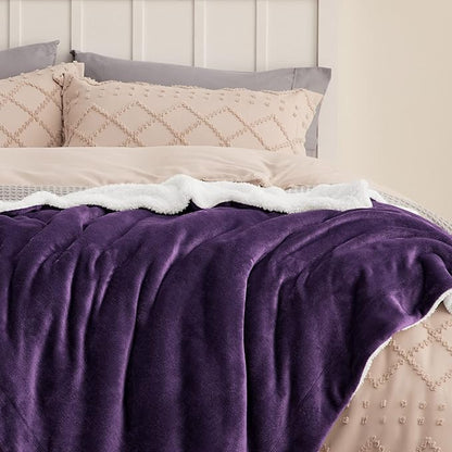 Bedsure GentleSoft Sherpa Fleece Throw Blanket for Couch - Thick and Warm Throw for Girls and Women, Soft Fuzzy Plush Blanket for Winter, Purple, 50x60 Inches