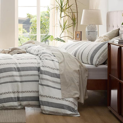 Bedsure Waffle Weave Duvet Cover King - 100% Cotton Boho Duvet Cover with 2 Pillowcases - Cream White Textured Comforter Cover with Zipper Closure (King, 104"x90")