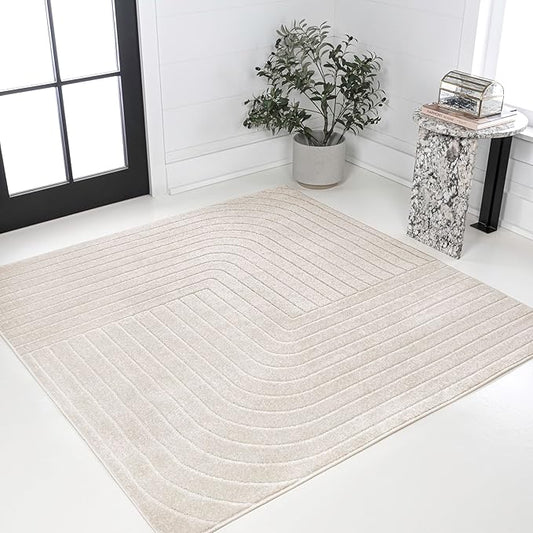 Eyely NCS101A-9SQ Scandinavian Odense Minimalist Angle Geometric Indoor Rug, Pet Friendly, Non-Shedding, Stain Resistant, Easy-Cleaning, Ivory/Cream, 9' Square, Indoor/Outdoor, Area Rug
