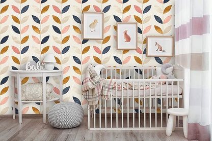 Removable Peel 'n Stick Wallpaper, Self-Adhesive Wall Mural, Rose Gold Blue Floral Pattern, Nursery Baby’s Room Decor • Scandinavian Design (24"W x 120"H Inches)