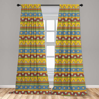 Ambesonne Aztec Curtains, Traditional Classic Tribal Style Folk Motif Sun Mexican Culture Image, Window Treatments 2 Panel Set for Living Room Bedroom, Pair of - 28" x 95", Yellow Orange