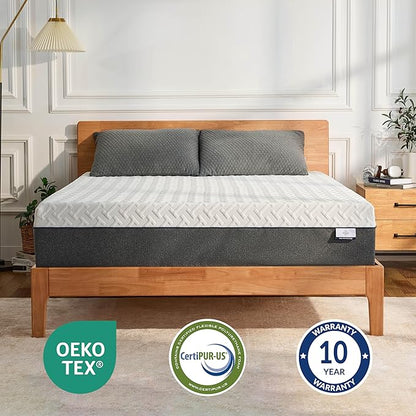 10 Inch Green Tea Memory Foam Mattress, Queen Memory Foam Mattress in a Box, Gel Infused Foam for Pressure Relief and Cool Sleep, CertiPUR-US Certified, Medium Firm