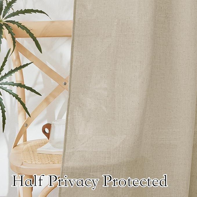 RYB HOME Beige Semi Sheer Curtains 90 inches Long, Grommet Easy Sliding Light Filtering Half Privacy Window Curtains & Drapes for Bedroom Living Room Farmhouse, W 52 x L 90 inches, 2 Pcs