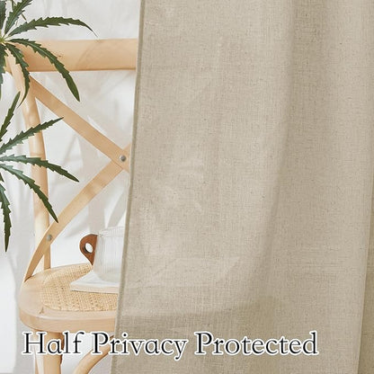 RYB HOME Sliding Door Curtains - Large Window Curtains for Living Room Dining Bedroom Decor, Linen Sheer Sunlight Glare Filter Privacy Backdrop, Beige, 100 inches Wide x 84 inches Long