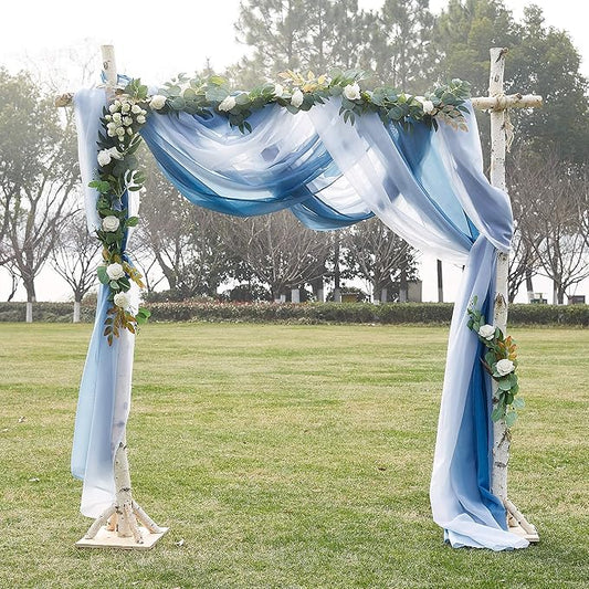 NICETOWN Navy Blue Ombre Sheer Scarf Curtains Valances, Elegant Backdrop Voile Texture for Indoor Outdoor Wedding Ceremony/Party/Pergola Canopy, Set of 2, W60 x L216