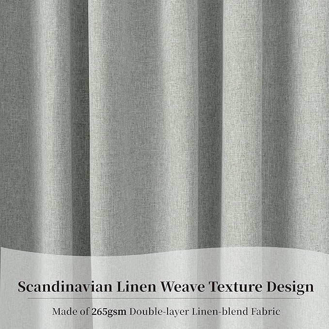 Extra Wide Blackout Curtains, Back Tab Pleated Double Sided Linen Curtains with Hooks Track System, 4-Way Hanging for Farmhouse Living Room Offices 72x84 Inch(Fog Grey, 2 Panels)
