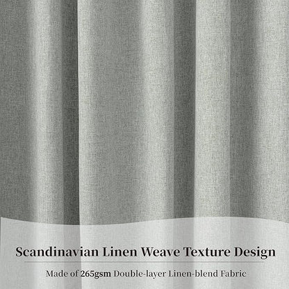 KangBang 100% Blackout Linen Curtains 90 Inches Long 2 PCs, Back Tab Rod Pocket Energy Saving Gray Curtains for Bedroom Dining Home Office, Thermal Insulated & Noise Reducing(Ash Fog Grey,52x90 Inch)