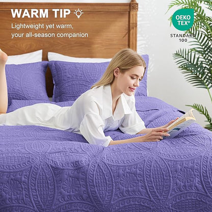 Love's cabin Twin Quilt Bedding Set Deep Purple Bedspreads - Soft Bed Summer Lightweight Bedspread Comforter - Coin Pattern Bedding Coverlet for All Season - 2 Pieces (1 Quilt, 1 Pillow Sham)