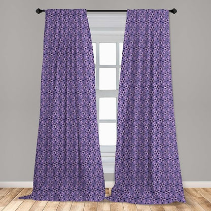 Ambesonne Geometric Curtains, Blossoming Flowers with Birth of Nature Season Theme Spring Summer, Window Treatments 2 Panel Set for Living Room Bedroom, Pair of - 28" x 95", Purple