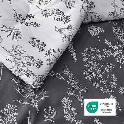 Bedsure California King Comforter Set - Dark Grey Bed Set, 3 Pieces Cute Floral Bedding, 1 Soft Reversible Botanical Flowers Comforter and 2 Pillow Shams