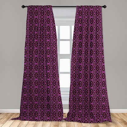 Ambesonne Lattice Window Curtains, Abstract Symmetric Pattern with Geometric Elements in Pink Color Shade, Lightweight Decor 2-Panel Set with Rod Pocket, Pair of - 28" x 95", Brown Magenta