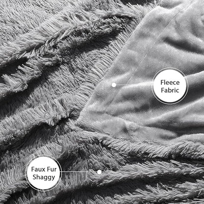 Tuddrom Decorative Extra Soft Faux Fur Blanket Queen Size 80" x 90",Solid Reversible Fuzzy Fluffy Cozy Plush Fleece Comfy Microfiber Blanket for Couch Sofa Bed,Grey