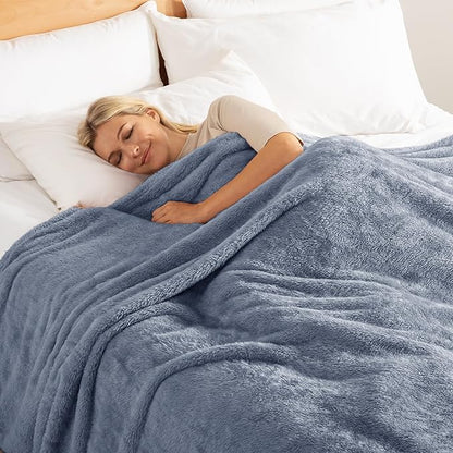 Exclusivo Mezcla Plush Fuzzy Fleece Bed Blanket Twin Size, Super Soft, Fluffy and Warm Blankets, Suitable for All Seasons (Stone Blue, 90x66 Inches)