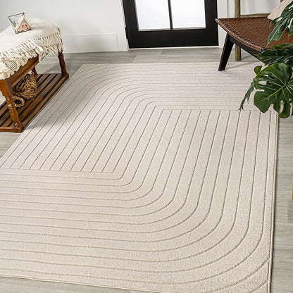 Eyely NCS101A-15 Scandinavian Odense Minimalist Angle Geometric Indoor Rug, Pet Friendly, Non-Shedding, Stain Resistant, Easy-Cleaning, Ivory/Cream, 12 ft. x 15 ft., Indoor/Outdoor, Area Rug