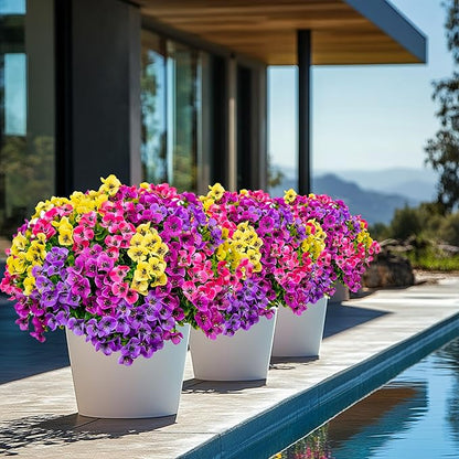 Artificial Flowers Outdoor Fake Plants - 16 Bundles UV Resistant No Fade Faux Shrubs Plastic Greenery Home Garden Porch Patio Decoration (1, Multi02-16pcs)