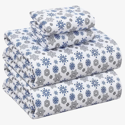 RUVANTI Flannel Sheets Full Size - 100% Cotton Double Brushed Bed Sheets Set, Deep Pockets 16 Inches, All Seasons Breathable & Extra Soft Full Sheets, Warm & Cozy, 4 Piece, Snow Flake Grey