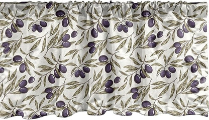 Ambesonne Olive Window Valance Pack of 2, Digitally Generated Hand Drawn Style Botanical Blossoms, Rod Pocket Curtain Valances for Kitchen Bedroom, 54" X 12", Quartz Taupe