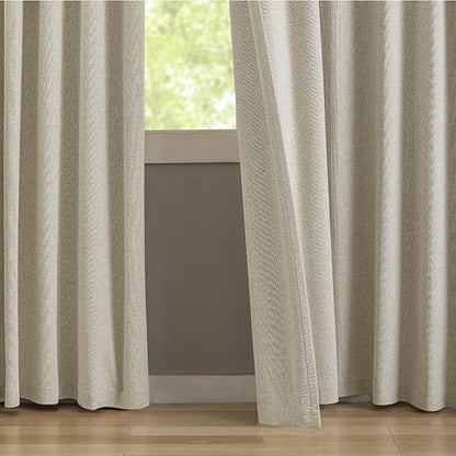 KangBang 100% Blackout Pinch Pleated Curtains 108 Inches Long, Linen Blend Pinch Pleated Window Drapes with Hooks, Track System Curtain Panels for Sliding Door Modern Farmhouse,60x108, Linen,2 PCs