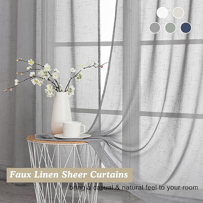Aiyufeng Gray Sheer Curtains 54 Inch Length 2 Panel Set, Fresh Farmhouse 54 Inch Long Sheer Linen Look Airy & Lightweight Elegant Window Treatments for Bedroom/Living Room/Kitchen, 30Wx54L inch