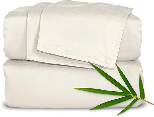 Twin Sheets by Pure Bamboo, Genuine 100% Organic Viscose Derived from Bamboo Bed Sheet Set, Luxuriously Soft & Cooling, Double Stitching, Lifetime Quality Promise (Twin, Ivory)