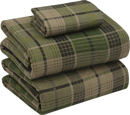 RUVANTI Flannel Sheets Twin XL Size - 100% Cotton Double Brushed Twin XL Sheet Sets, Deep Pockets 16 Inches, All Seasons Breathable & Extra Soft Bed Sheets, Warm & Cozy, 3 Piece, DNA Plaid
