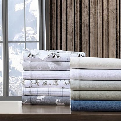 Eddie Bauer - Twin Sheets, Cotton Flannel Bedding Set, Brushed For Extra Softness, Cozy Home Decor (Dog Friends White, Twin)