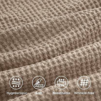 Bedsure Cotton Duvet Cover Set - 100% Cotton Waffle Weave Khaki Duvet Cover California King Size, GentleSoft™ and Breathable Cal King Tan Bedding Set for All Season, 3 Pieces, 104"x98"