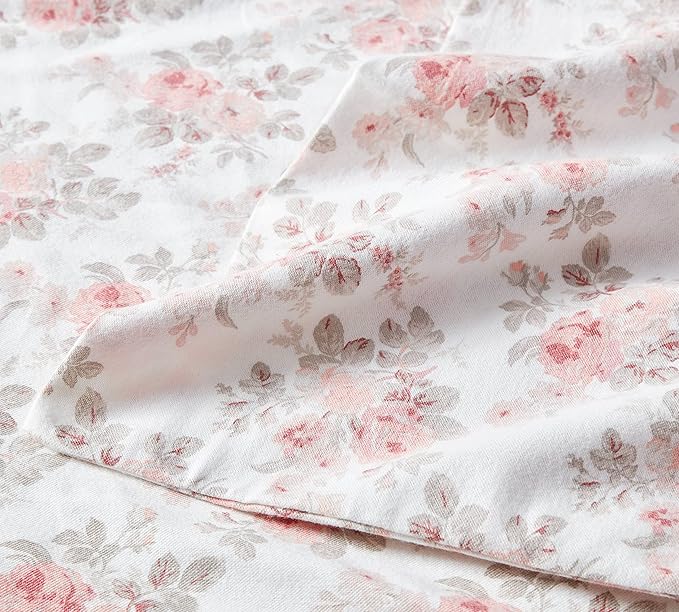 Laura Ashley - Flannel Sheets Twin Size, Anti-Pilling & Wrinkle Resistant Cotton, Touchably Soft for All-Season Comfort - Bed Sheets with Matching Pillowcase & Fitted Sheet (Lisalee Pink)