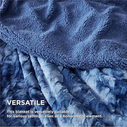 Bedsure GentleSoft Sherpa Fluffy Blanket Twin Size - Fleece Warm and Cozy Throw for Women Gift, Plush & Fuzzy Faux Fur Christmas Blanket for Couch, Bed Decor, Tie Dye Design, Indigo, 60x80 Inches