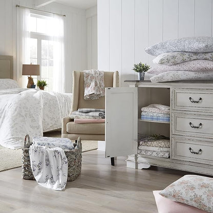 Laura Ashley - Flannel Sheets Twin Size, Anti-Pilling & Wrinkle Resistant Cotton, Touchably Soft for All-Season Comfort - Bed Sheets with Matching Pillowcase & Fitted Sheet (Lisalee Pink)