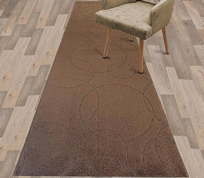 Custom Size Modern Geometric Pattern Carpet Runner Rug for Hallways, Slip Resistant Latex Rubber Backed, 31 inch Wide X Customized Length, Circles Brown, 31 inch X 16 feet