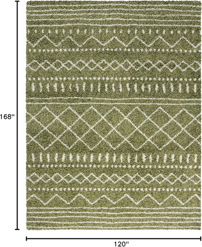 SAFAVIEH Arizona Shag Collection Area Rug - 10' x 14', Green & Ivory, Moroccan Design, Non-Shedding & Easy Care, 1.6-inch Thick, Ideal for The Living Room, Dining, Bedroom (ASG741X)