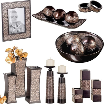 Creative Scents Dublin Brown Pillar Candle Holder Set of 2 - Home Decor Aesthetic, Coffee Table Decor Mantel Centerpieces Table Decorations, Living Room Decor or Dining Tabletop Decor -Gift Packaged-