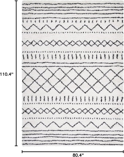 SAFAVIEH Arizona Shag Collection Area Rug - 6'7" x 9'2", Ivory & Black, Moroccan Design, Non-Shedding & Easy Care, 1.6-inch Thick Ideal for High Traffic Areas in Living Room, Bedroom (ASG741Z)