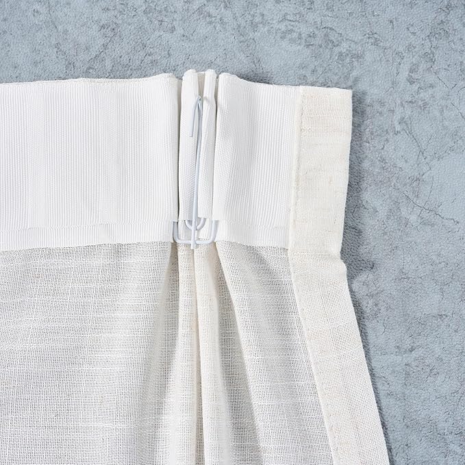 Neutral Linen Semi Sheer Curtains 108 Inches Long, Cream Textured Light Filtering Drapes for Living Room, Modern Farmhouse Window Decor, Floor to Ceiling Pinch Pleat Curtain with Hooks