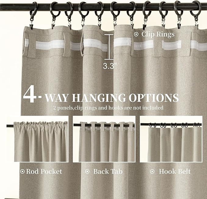 KangBang 100% Blackout Curtains 120 Inches Long Room Darkening Drapes for Living Room, Extra Long Loop Pocket Back Tab Light Blocking Drapes for Cottage High Ceiling(Linen, 52x120 Inch,2 Pcs)