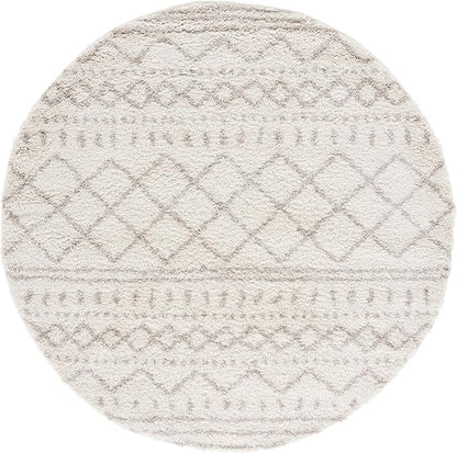 SAFAVIEH Arizona Shag Collection 6'7" Round Ivory/Beige ASG741A Moroccan Non-Shedding Living Room Bedroom Dining Room Entryway Plush 1.6-inch Thick Area Rug