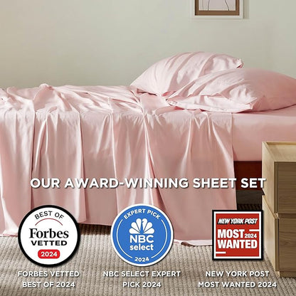 Bedsure Full Size Bed Sheets, Cooling Sheets, Rayon Derived from Bamboo, Breathable & Soft, Deep Pocket Up to 16 Inches, Hotel Luxury Silky Bedding for Hot Sleepers, Pink