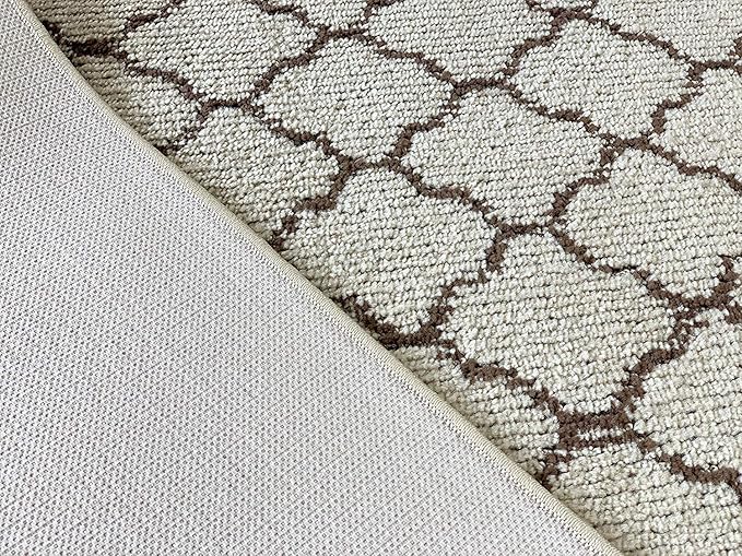 Custom Size Modern Runner Rug Carpet for Hallway Entryway Foyer Kitchen, Slip Resistant Latex Rubber Backed 31 inch Wide X Customized Length, Trellis Beige, 31 inch X 20 feet