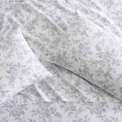 Laura Ashley - Flannel Sheets Full Size, Anti-Pilling & Wrinkle Resistant Cotton, Touchably Soft for All-Season Comfort - Bed Sheets with Matching Pillowcases & Fitted Sheet (Vanessa Grey)