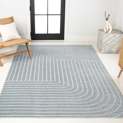 Eyely NCS101F-8 Odense High-Low Minimalist Angle Geometric Light Blue/Cream 8 ft. x 10 ft. Indoor/Outdoor Area Rug, for Home, Backyard, Patio, Porch, Bedroom, Kitchen, Living Room